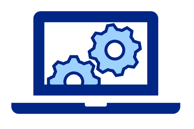 Computer with two interlocking gears on the screen.