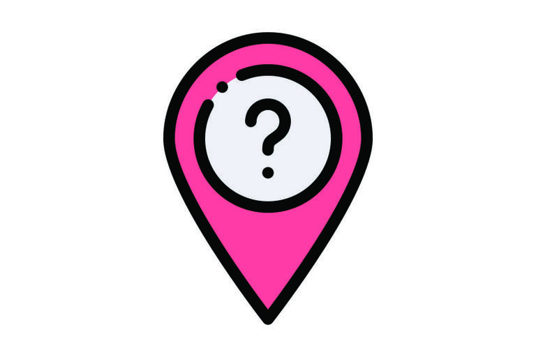 Location icon with a question mark inside it