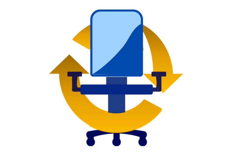 Blue chair with a gold arrow in a circle around it.