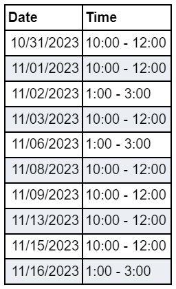 Training Session Dates