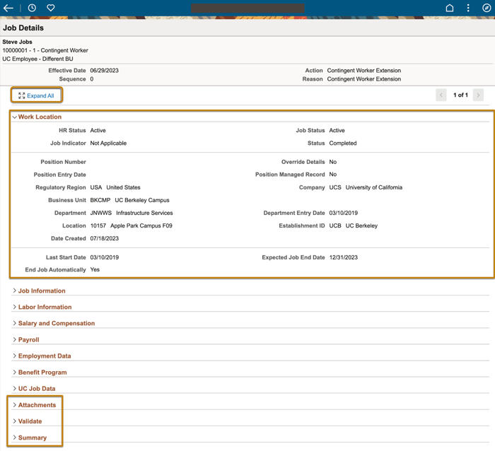 Job Details page of Manage Job.