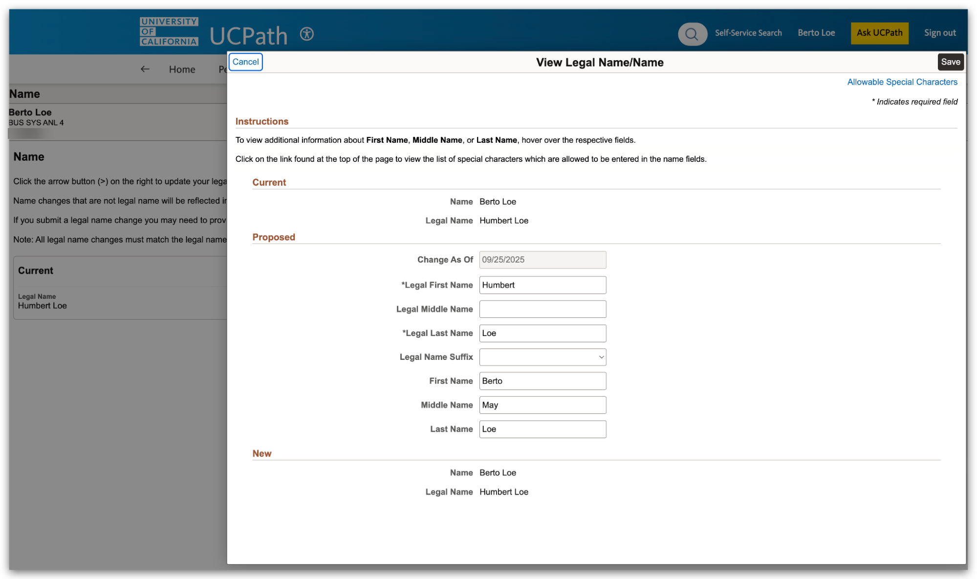 Updating Lived Name ""