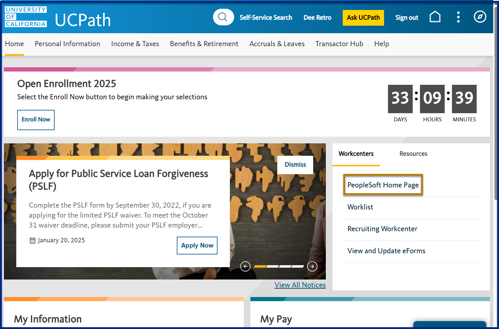 Workcenter - PeopleSoft Homepage link ""