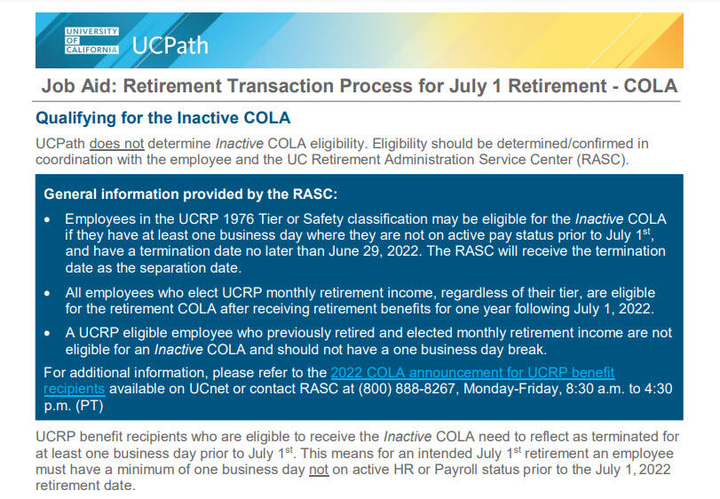 Retirement Job Aid screenshot