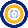 Blue and gold concentric circles with a target in the center.