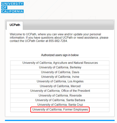 UCPath Login page for former employees